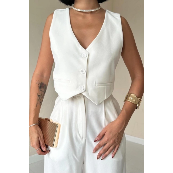 Ekru Klas Ceket Ve Yelek Ve Pantolon Takım