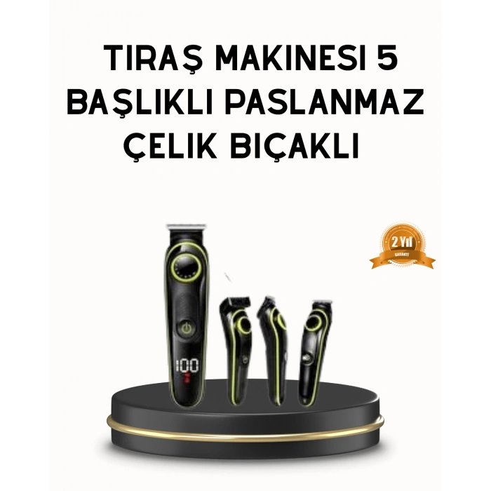 Erkek Bakım Seti 5’i 1 Arada Şarjlı Paslanmaz Çelik Başlıklı