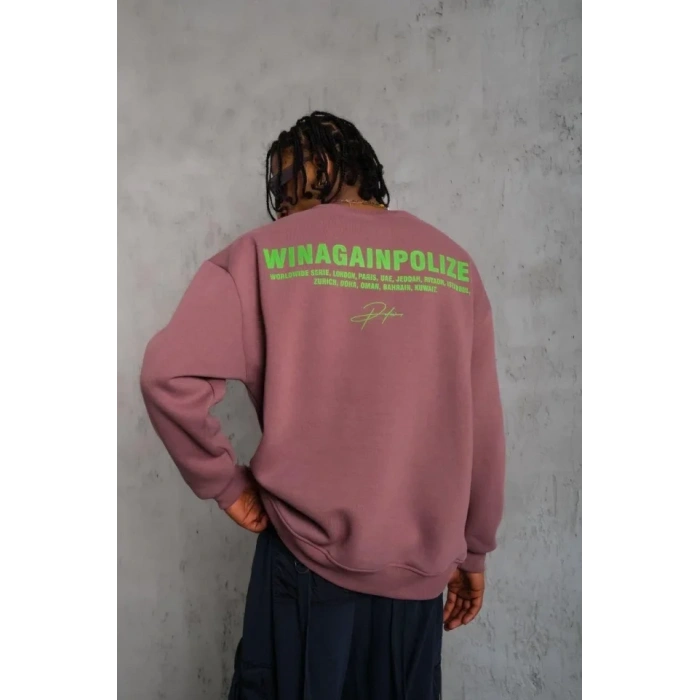 Erkek Baskılı Sweat - Gül Kurusu