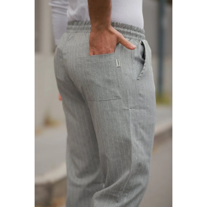 Erkek Beli Bağcıklı çizgili Pantolon