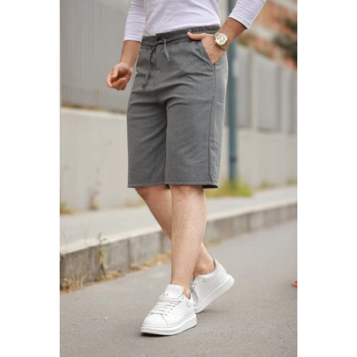 Erkek Beli Bağcıklı Ve Düğmeli Bezayağı Kumaş şort