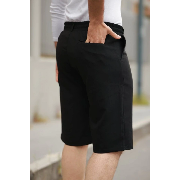 Erkek Beli Bağcıklı Ve Düğmeli Bezayağı Kumaş şort