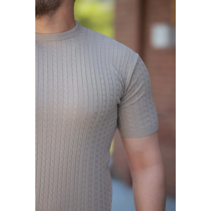 Erkek Bisiklet Yaka örgü Desenli Kısa örme Triko Kısa Kollu T-shirt