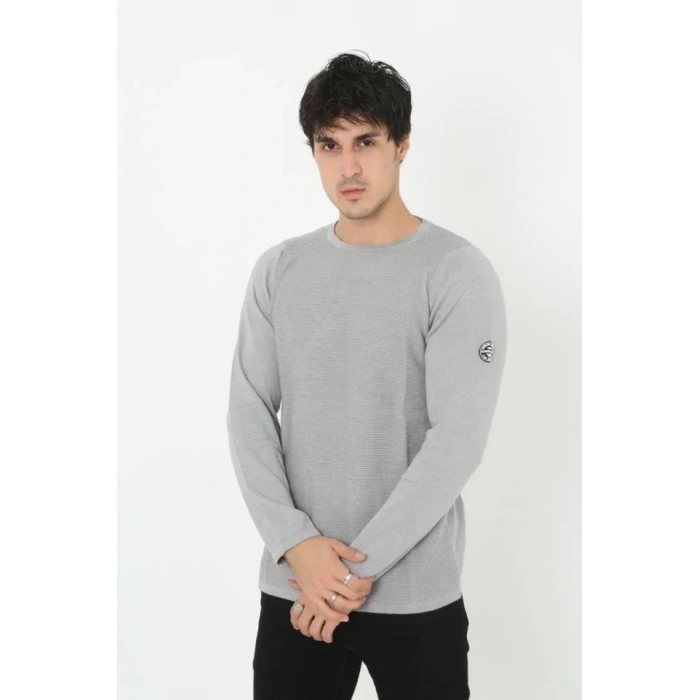 Erkek Biskilet Yaka Kolu Armalı - Gri