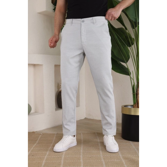 Erkek Casual Slim Fit Cord Desenli Kumaş Pantolon