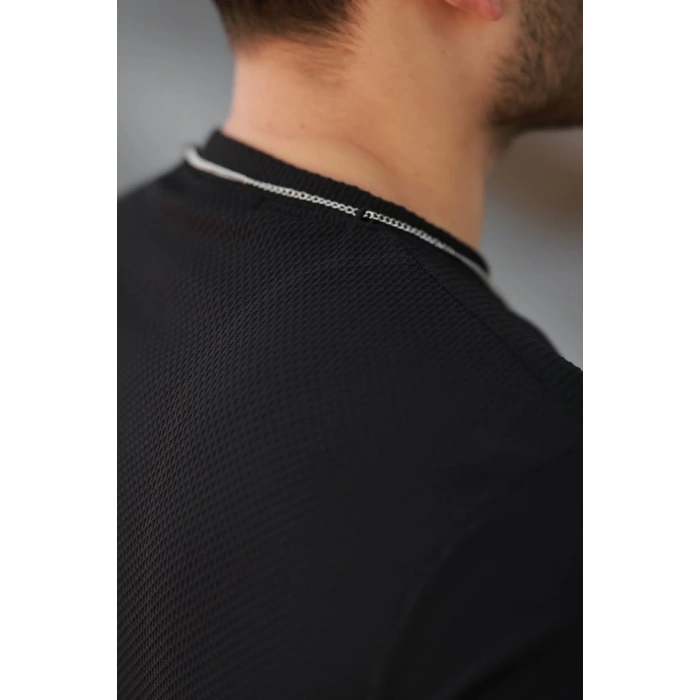 Erkek Cepli Kolyeli Kısa Kollu örme Kumaş T-shirt