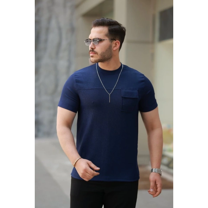 Erkek Cepli Kolyeli Kısa Kollu örme Kumaş Tişört