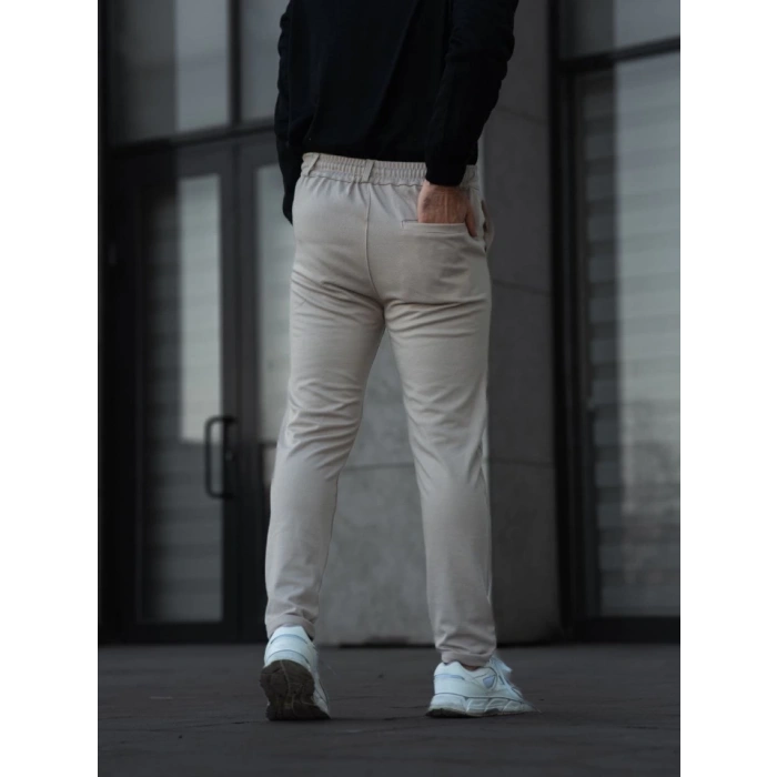 Erkek Diagonel Mikro Dokulu Cepli Pantolon - Bej