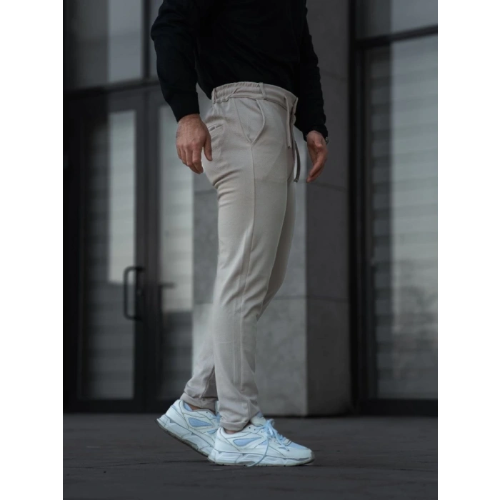 Erkek Diagonel Mikro Dokulu Cepli Pantolon - Bej