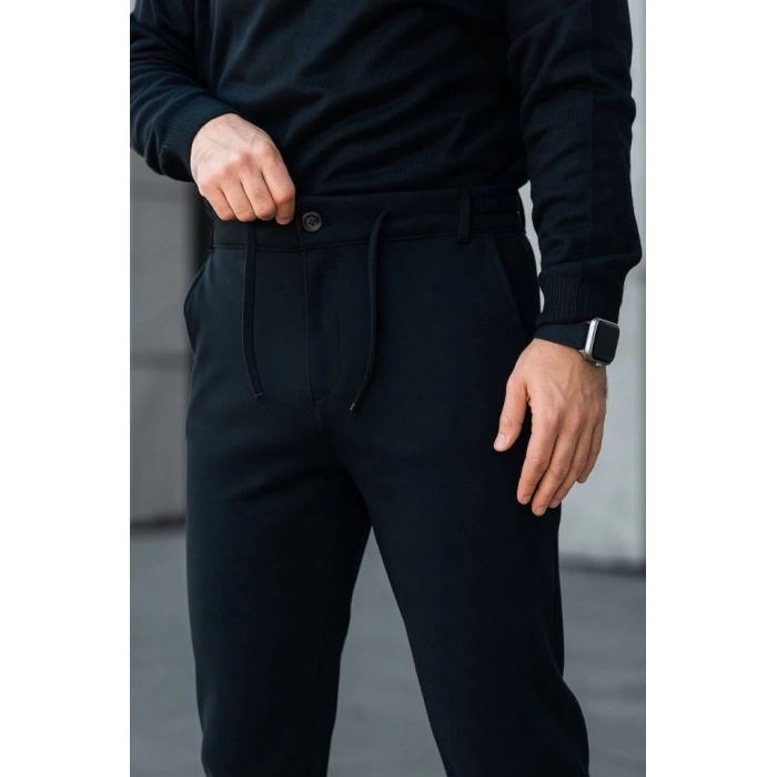 Erkek Diagonel Mikro Dokulu Cepli Pantolon - Siyah