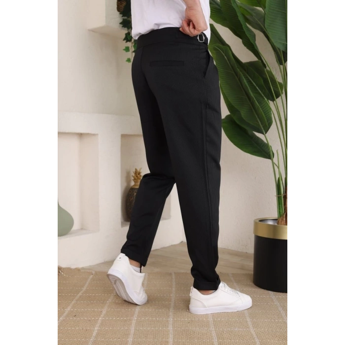 Erkek Duble Paça Yandan Tokalı Cord Desenli Old Money Pantolon