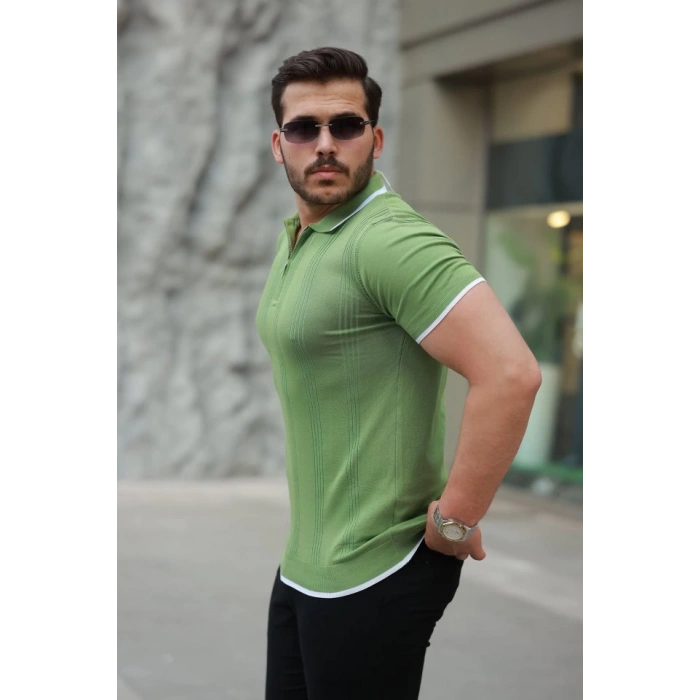 Erkek Fermuar Yakalı Kısa Kollu Tişört