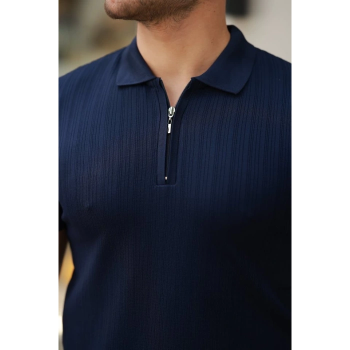 Erkek Fermuar Yakalı Kısa Kollu Tişört