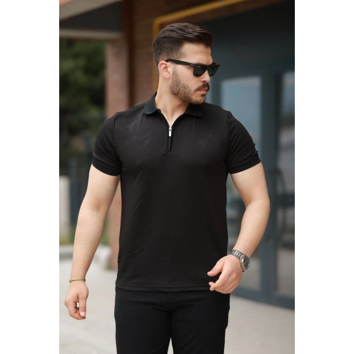 Erkek Fermuarlı Yaka Kısa Kollu Tişört