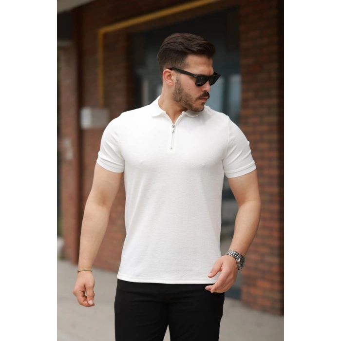 Erkek Fermuarlı Yaka Kısa Kollu Tişört