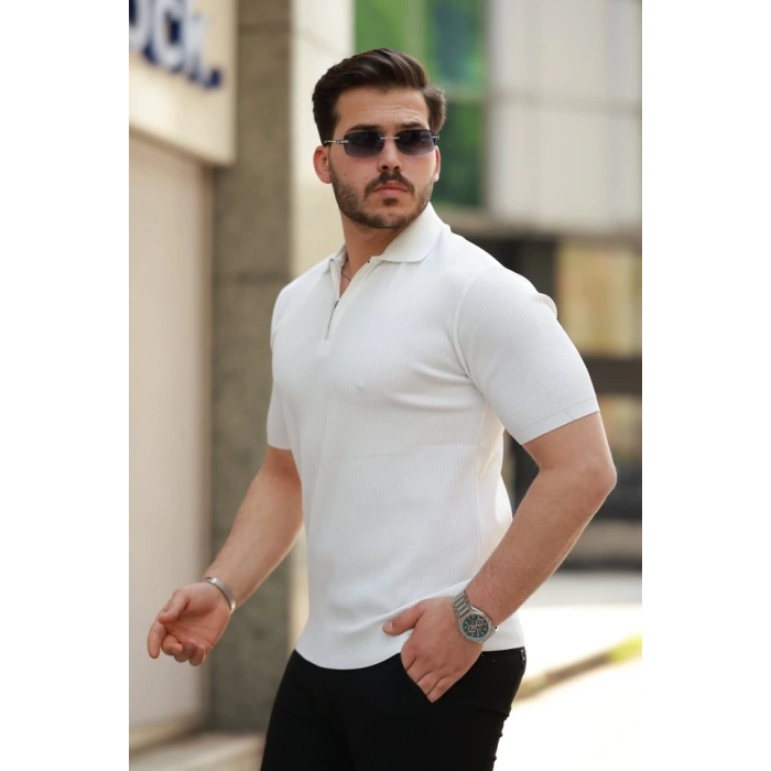 Erkek Fermuarlı Yakalı Kısa Kollu Tshirt