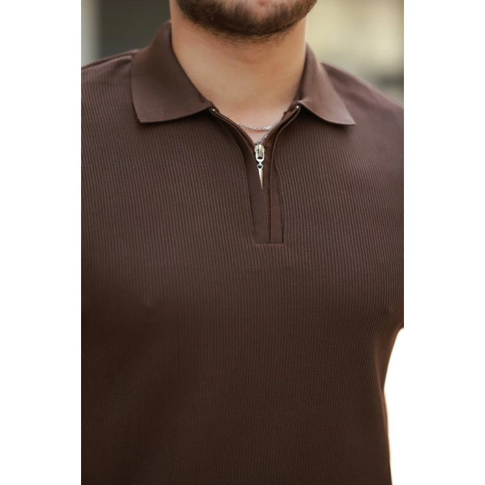 Erkek Fermuarlı Yakalı Kısa Kollu Tshirt