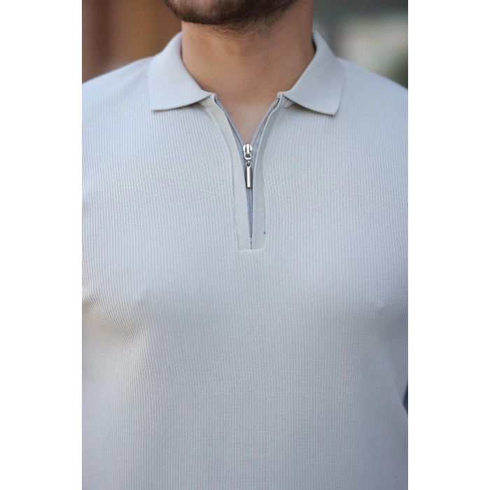 Erkek Fermuarlı Yakalı Kısa Kollu Tshirt