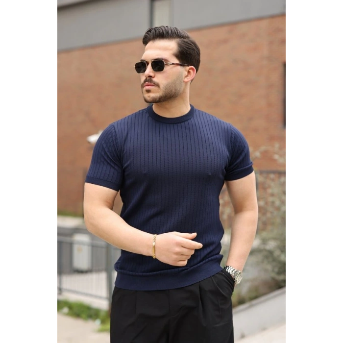 Erkek Fitilli Bisiklet Yaka Triko Tişört