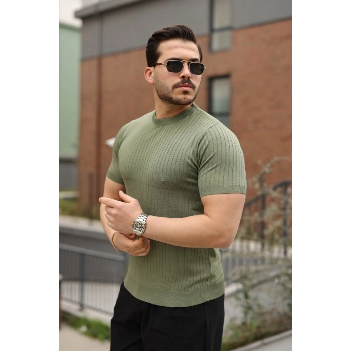 Erkek Fitilli Bisiklet Yaka Triko Tişört