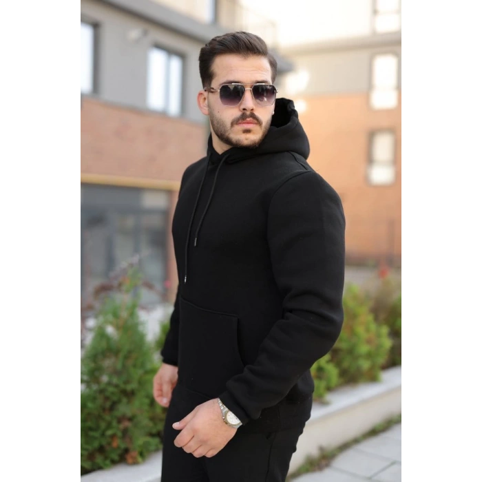 Erkek Kapüşonlu Üç İplik Şardonlu Hoodie