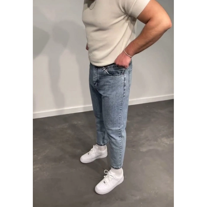 Erkek Kar Yıkamalı Buz Mavi Mom Jean