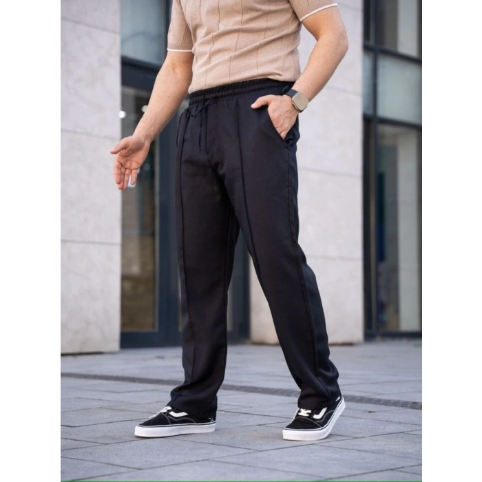 Erkek Keten Cepli Çıma Dikişli Jogger Buggy Pantalon Rahat Kalıp - Siyah