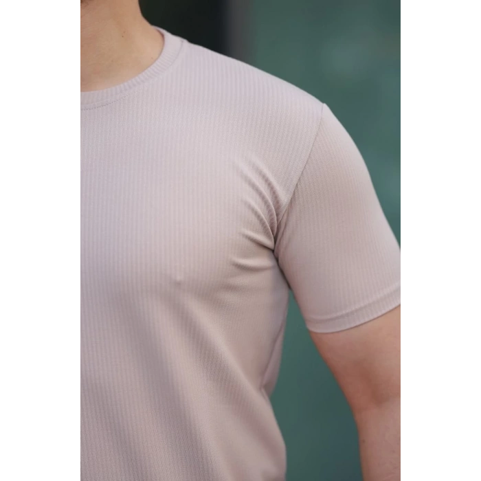 Erkek Kısa Kollu çizgi Kabartma Detaylı T-shirt