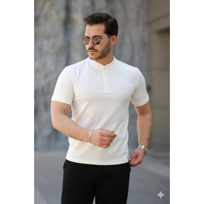 Erkek Kısa Kollu Hakim Yaka önü Düğmeli Viskon Tişört