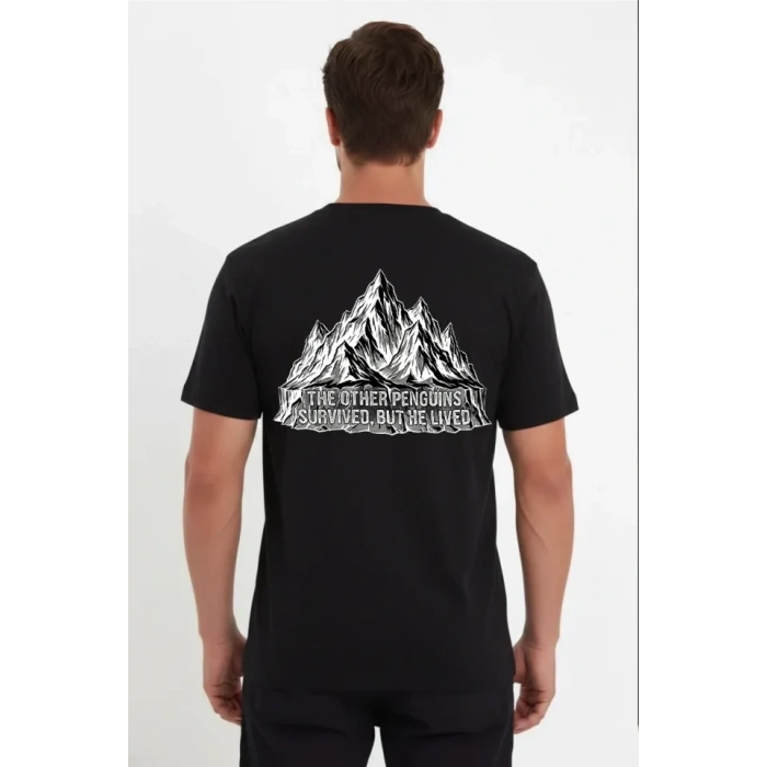 Erkek Nihilist Penguen Temalı Oversize Bisiklet Yaka Tişört - Siyah