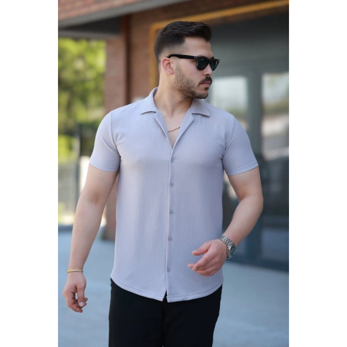 Erkek Ottoman Kumaş Apaj Yaka Kısa Kollu Gömlek