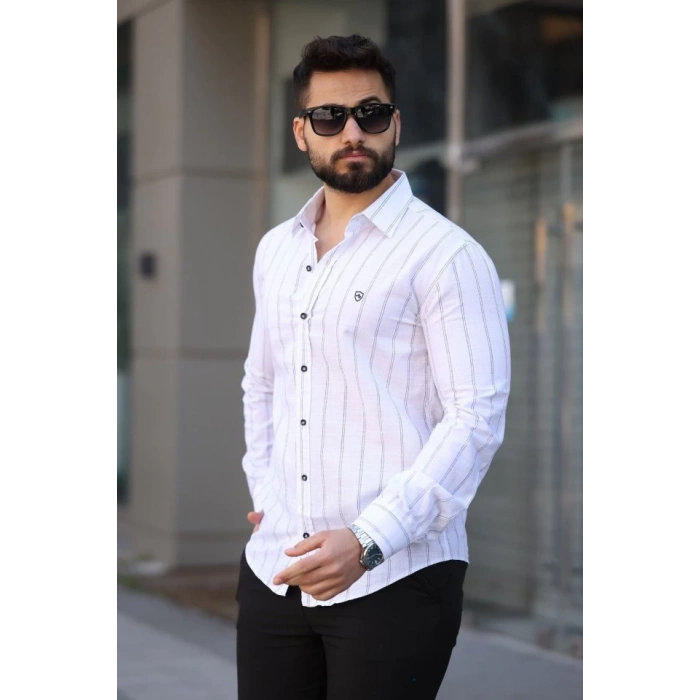 Erkek Pamuklu Çizgi Desenli Gömlek