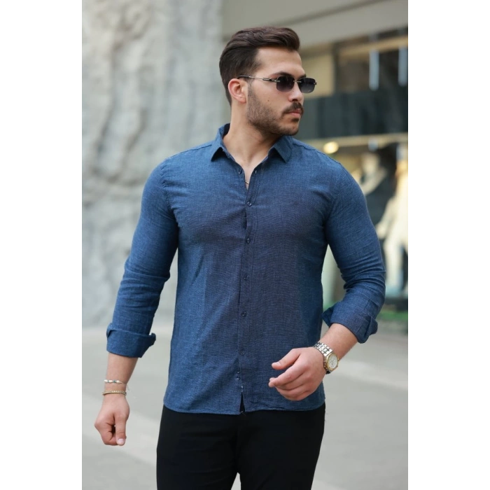 Erkek Pamuklu Keten Gömlek