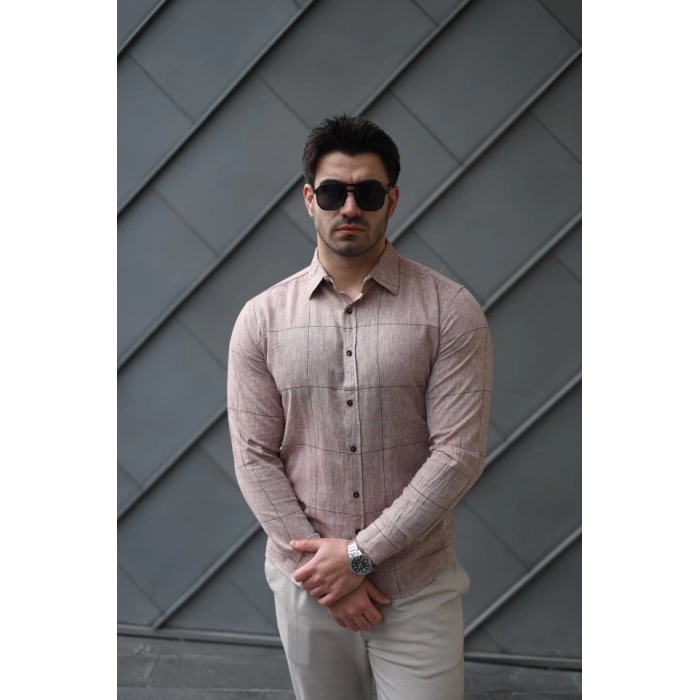 Erkek Pamuklu Keten Kumaş Gömlek