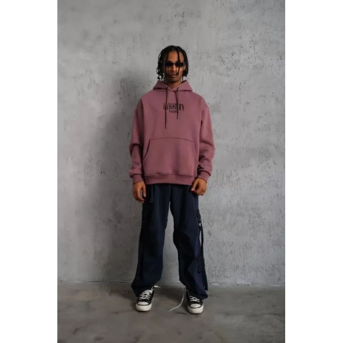 Erkek Paradise Baskılı Kapüşonlu Sweat - Gül Kurusu