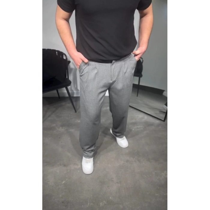 Erkek Pileli Kumaş Baggy Pantolon