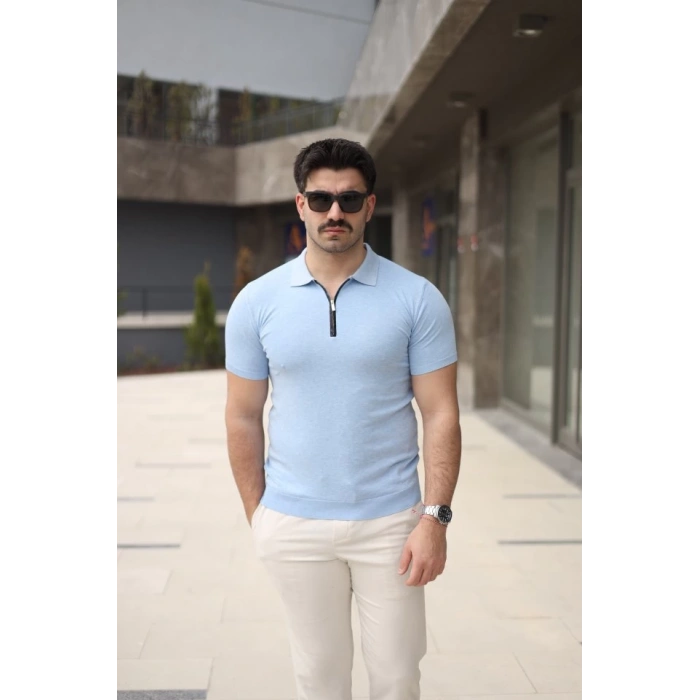 Erkek Polo Yaka Fermuar Detaylı Tişört