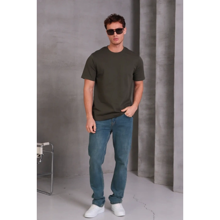 Erkek Relax Fit Bisiklet Yaka %100 Pamuk Rahat Kesim Basic Tişört