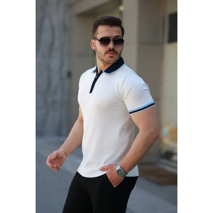 Erkek Renkli Yaka Kısa Kollu Tişört