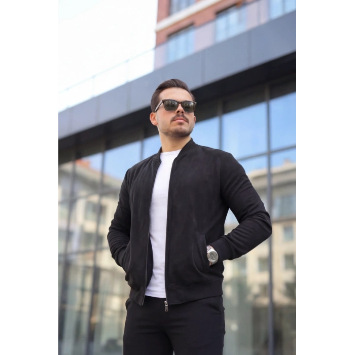 Erkek Scuba Süet Kumaş Bomber Hırka