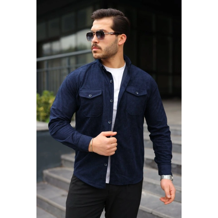 Erkek Uzun Kollu Cepli Kadife Gömlek
