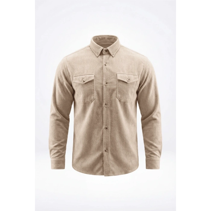 Erkek Uzun Kollu Cepli Kadife Gömlek
