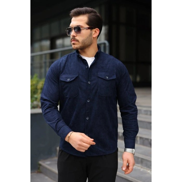 Erkek Uzun Kollu Cepli Kadife Gömlek