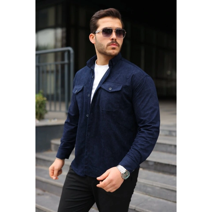 Erkek Uzun Kollu Cepli Kadife Gömlek
