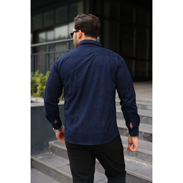 Erkek Uzun Kollu Cepli Kadife Gömlek