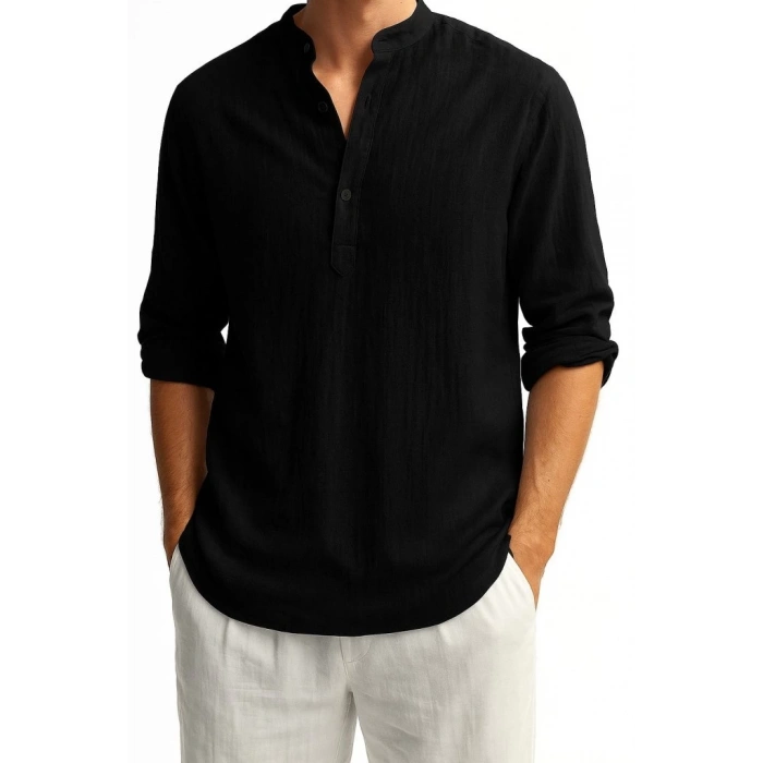 Erkek Uzun Kollu Hakim Yaka Düğmeli Erkek Müslim Gömlek