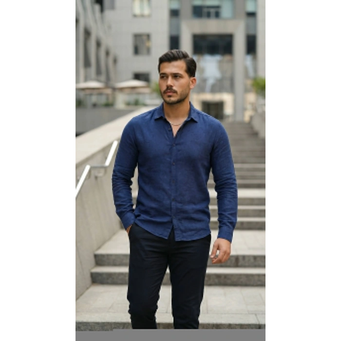 Erkek Uzun Kollu Keten Gömlek