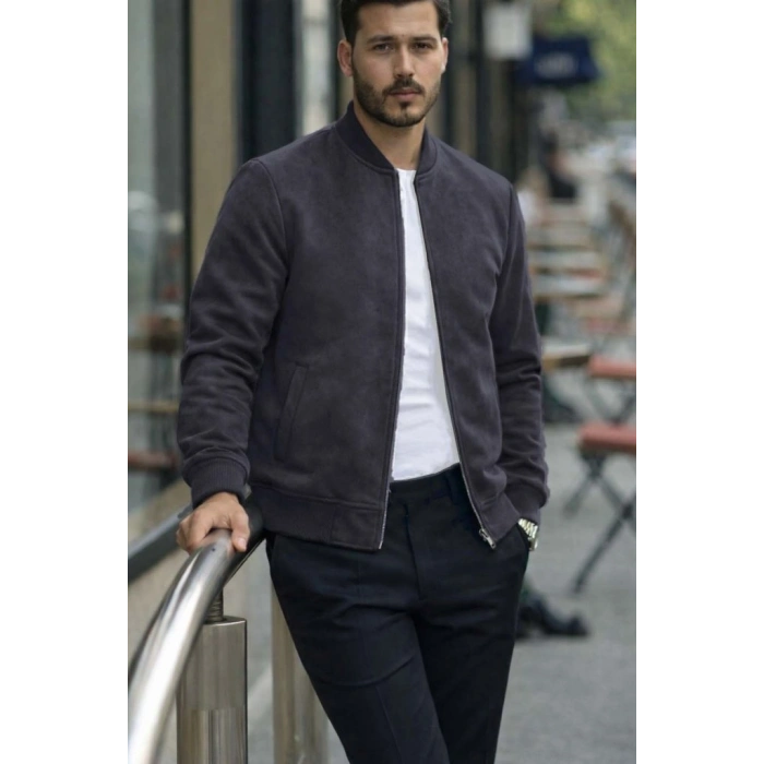 Erkek önden Fermuarlı Içi Astarlı Süet Ceket