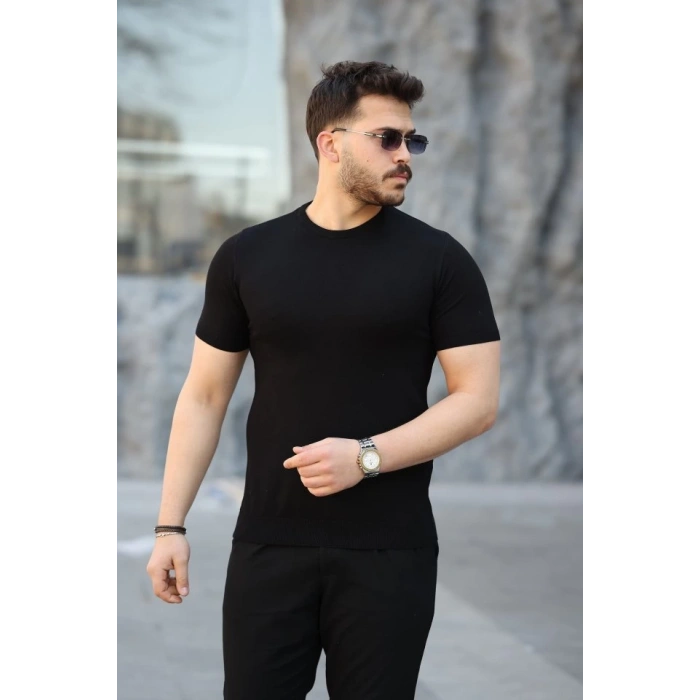 Erkek Viskon Kumaş Bisiklet Yaka Basic Tişört