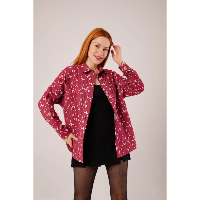 Eskitme Görünümlü Denim Bordo Gömlek